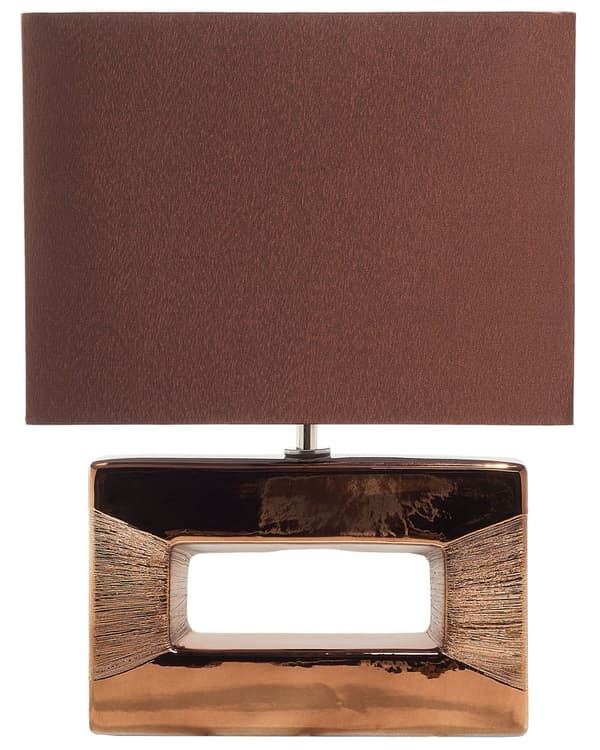 Bordslampa i Brunt och Kopparmetall 42 cm Fyrkantig Modern Dekorativ Lampskärm