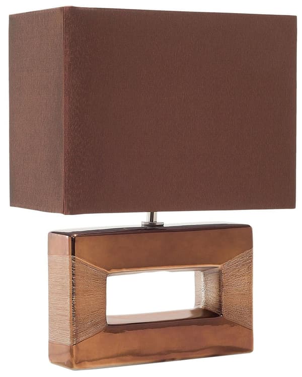 Bordslampa i Brunt och Kopparmetall 42 cm Fyrkantig Modern Dekorativ Lampskärm