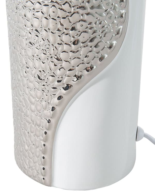 Bordslampa Vit Silverporslin 52 cm Rund Lampskärm med Tvåfärgat Glamourmönster