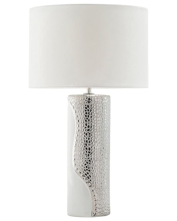 Bordslampa Vit Silverporslin 52 cm Rund Lampskärm med Tvåfärgat Glamourmönster