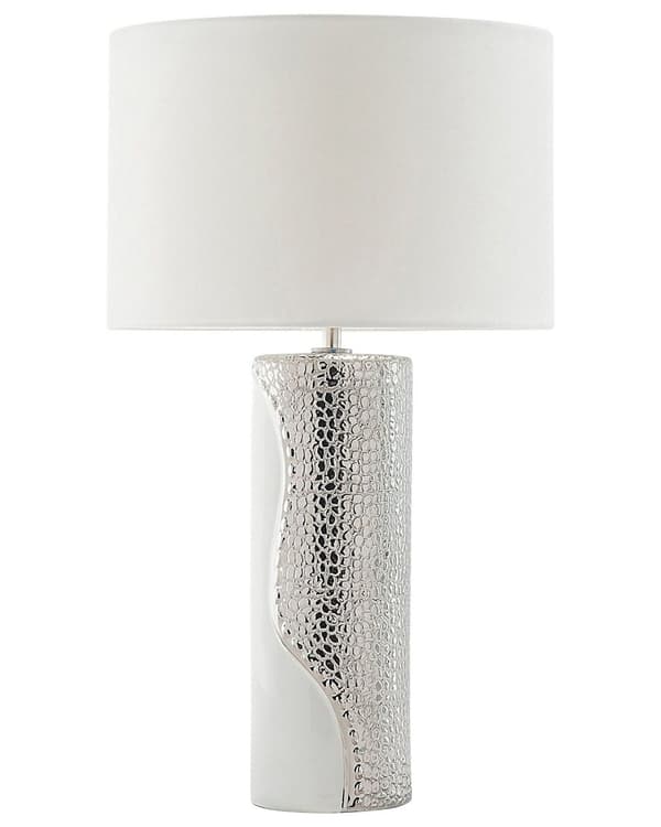 Bordslampa Vit Silverporslin 52 cm Rund Lampskärm med Tvåfärgat Glamourmönster