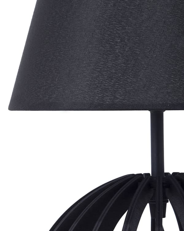Bordslampa i Svart Rund Klassisk Lampskärm Trä Lampfot