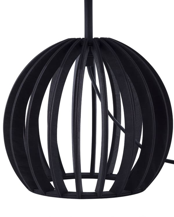 Bordslampa i Svart Rund Klassisk Lampskärm Trä Lampfot
