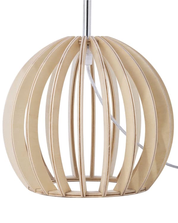Bordslampa i Vitt Rund Klassisk Lampskärm Trä Lampfot