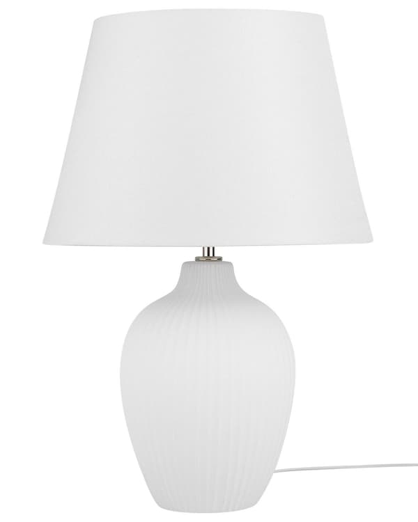 Bordslampa Vit Keramik 52 cm Matt Ribbad Retro