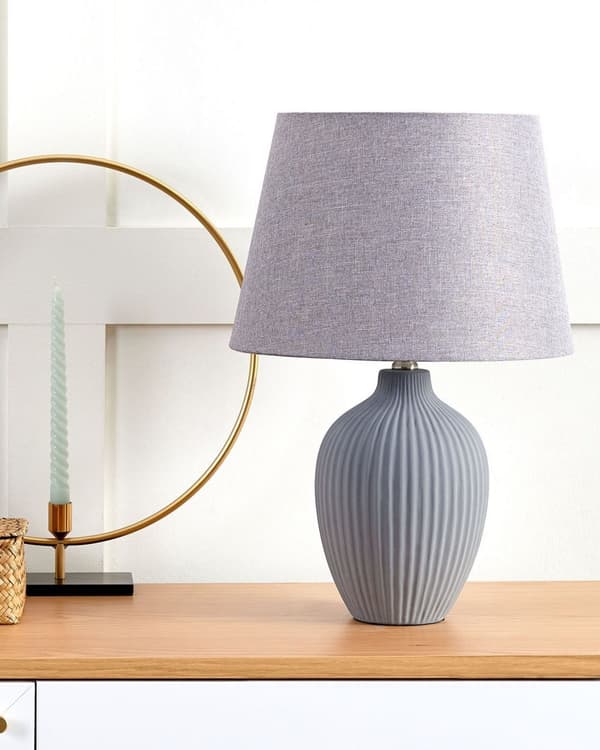 Bordslampa Grå Keramik 52 cm Matt Ribbad Retro