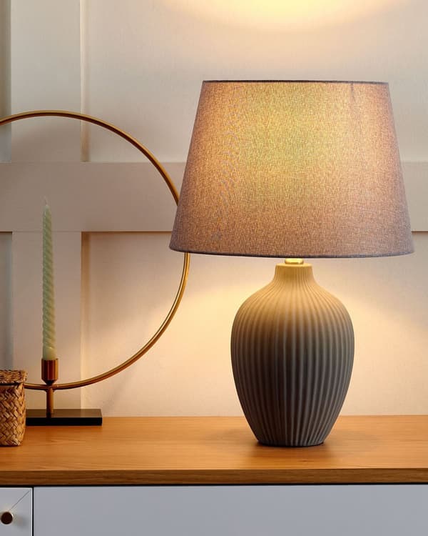Bordslampa Grå Keramik 52 cm Matt Ribbad Retro