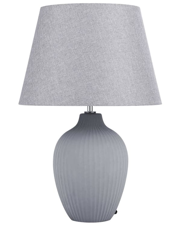 Bordslampa Grå Keramik 52 cm Matt Ribbad Retro