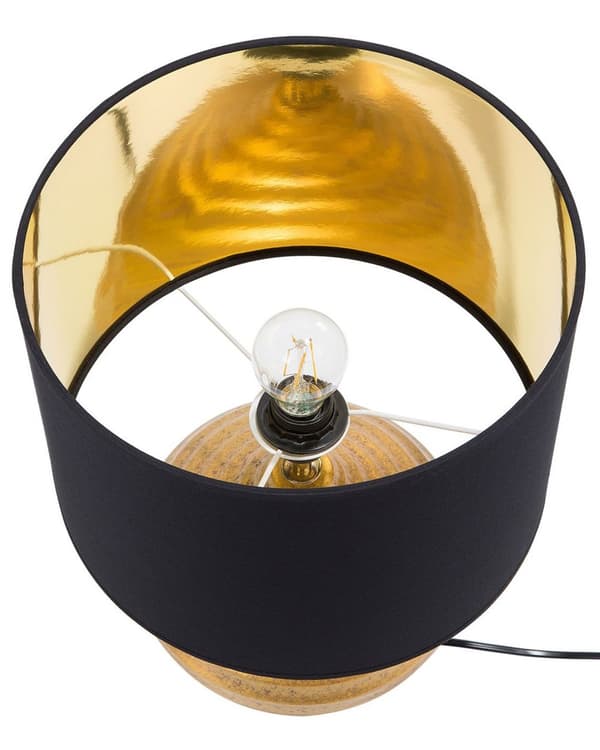 Bordslampa Guld/Svart Keramisk Rund Lampskärm med Ribbad Glamourbas