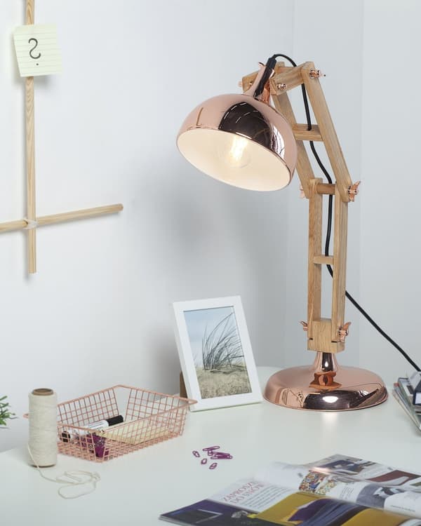 Bordslampa Koppar Trä Justerbar Arm Lampskärm i Metall Modern Glans