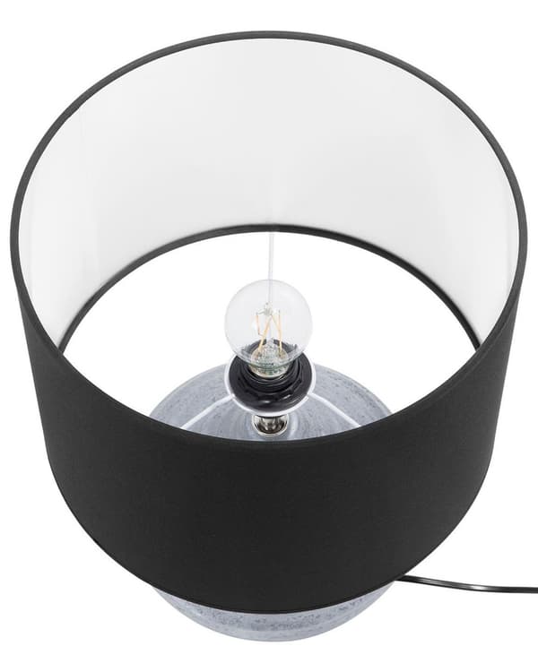 Bordslampa Silver/Svart Keramisk Rund Lampskärm med Ribbad Glamourbas