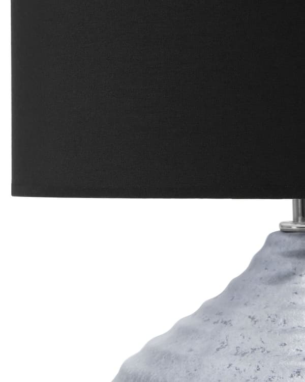 Bordslampa Silver/Svart Keramisk Rund Lampskärm med Ribbad Glamourbas