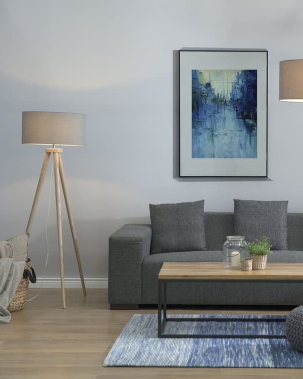 Golvlampa Grå Ljus Ek 142 cm Rund Stativskärm Modern