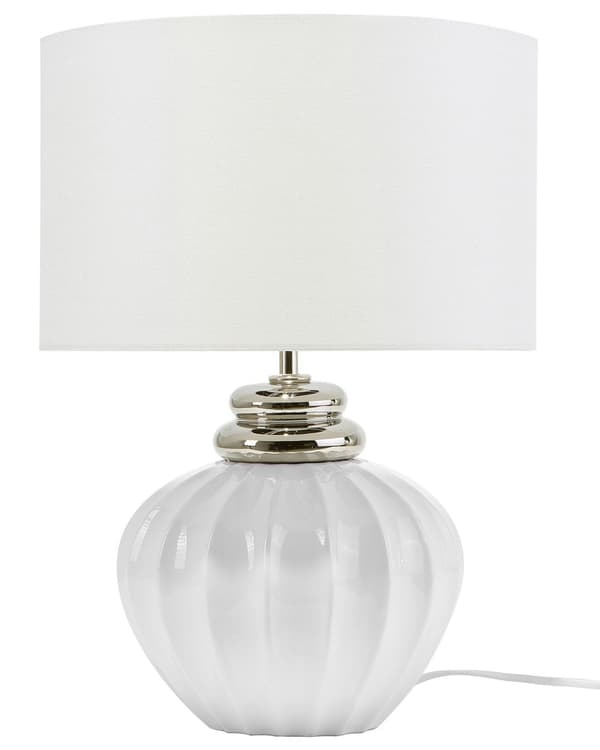 Bordslampa Vit Keramik Högglansad Ribbad Bas