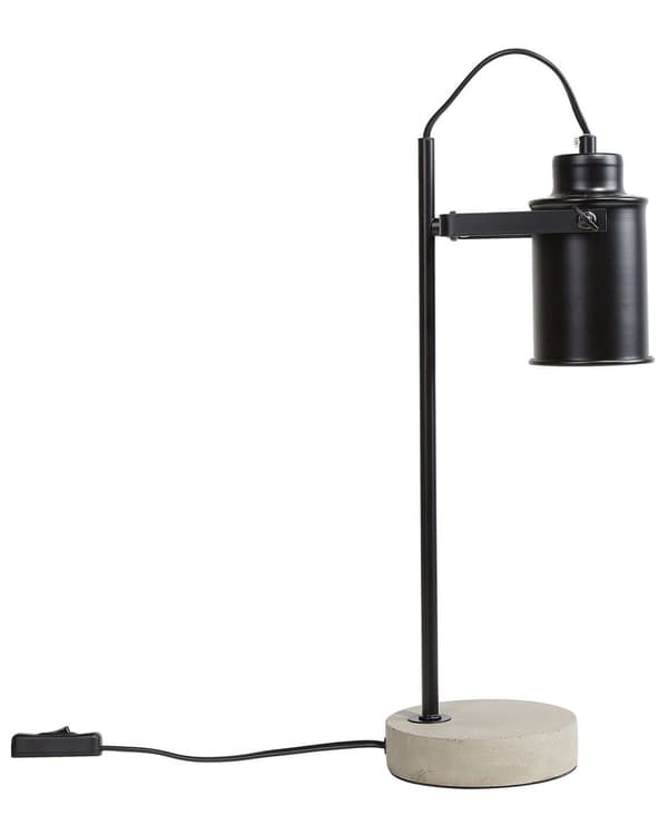 Bordslampa i Svart Rund Lampskärm Betong Lampfot