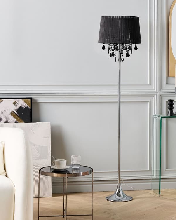 Golvlampa Svart Metall Runda Kristaller Klassisk Lampskärm