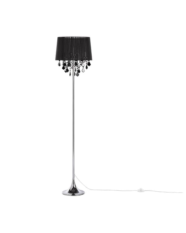 Golvlampa Svart Metall Runda Kristaller Klassisk Lampskärm