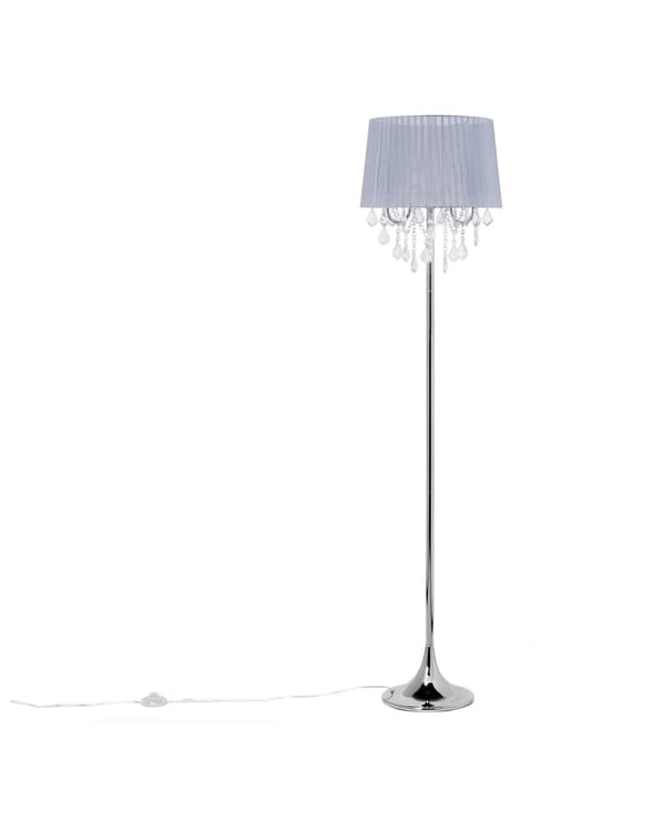 Golvlampa Ljusgrå Metall Runda Kristaller Klassisk Lampskärm
