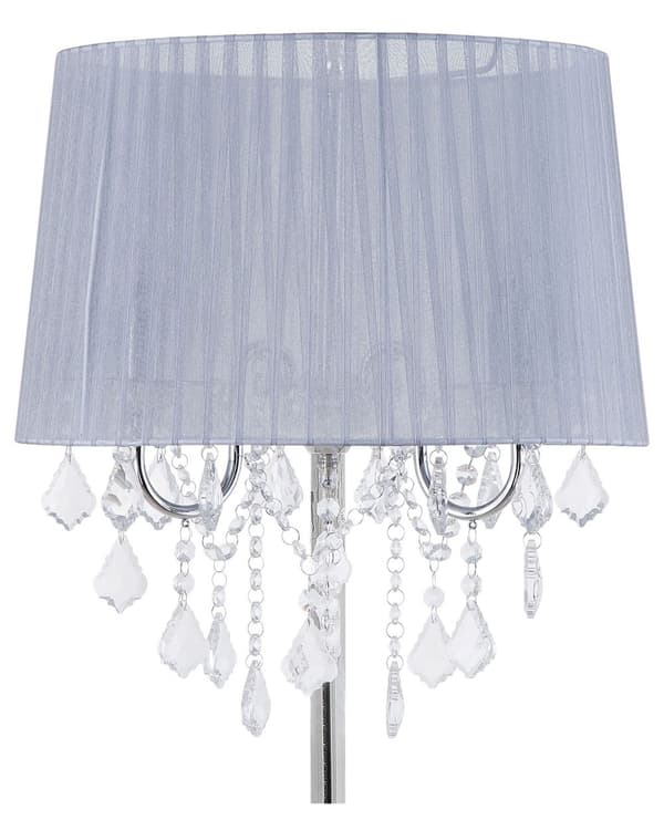 Golvlampa Ljusgrå Metall Runda Kristaller Klassisk Lampskärm