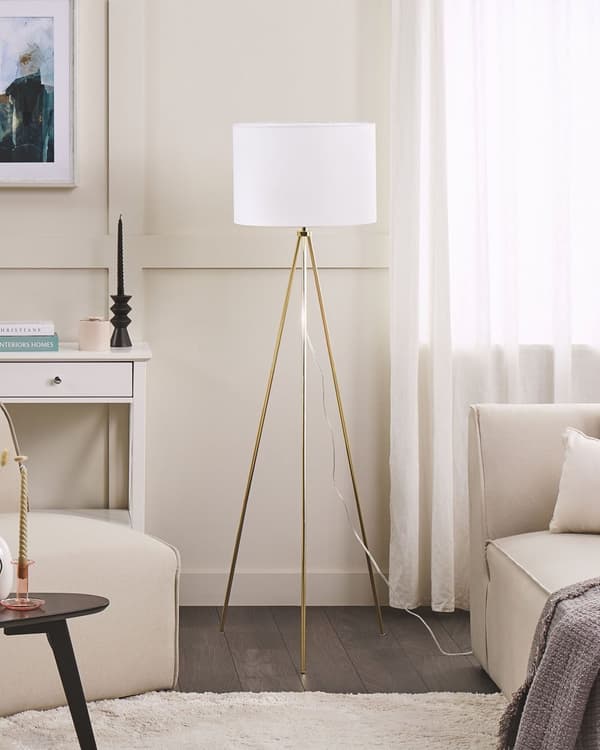 Vit/Guld Stående Lampa Rund Stativskärm Metallben Modern
