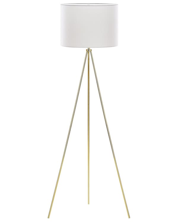 Vit/Guld Stående Lampa Rund Stativskärm Metallben Modern