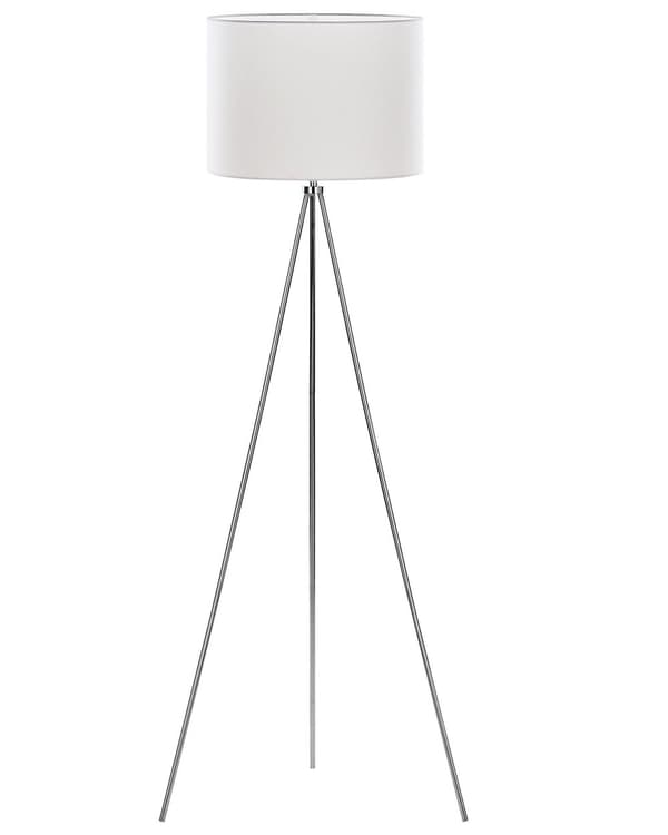 Silver/Vit Stående Lampa Rund Stativskärm Metallben Modern