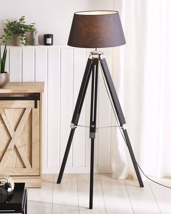 Golvlampa Svart Lampskärm Träben 143 cm Stativ Modernt Sovrum Vardagsrum