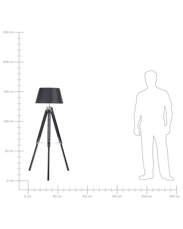 Golvlampa Svart Lampskärm Träben 143 cm Stativ Modernt Sovrum Vardagsrum