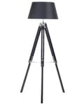 Miniatyrbild 1 av 8: Golvlampa Svart Lampskärm Träben 143 cm Stativ Modernt Sovrum Vardagsrum