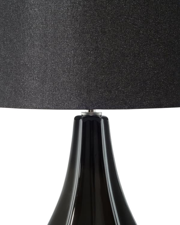Bordslampa Svart Porslin Rund Gamourskärm