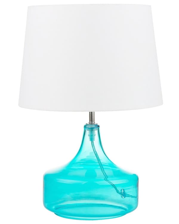 Bordslampa i Vitt/Ljusblått Glas Rund Modern