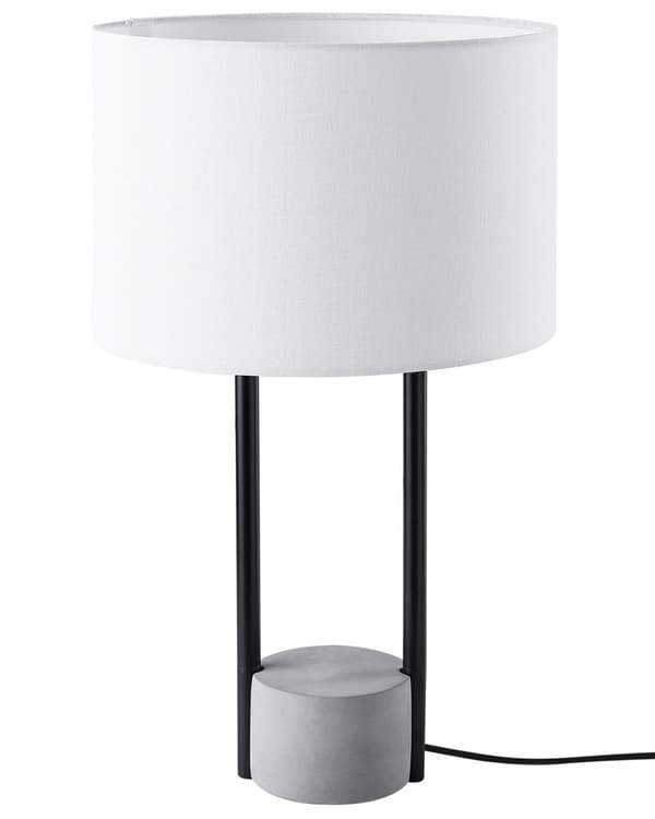 Bordslampa Sänglampa Vit Tyg Rund Trumskärm Grå Betong Bas