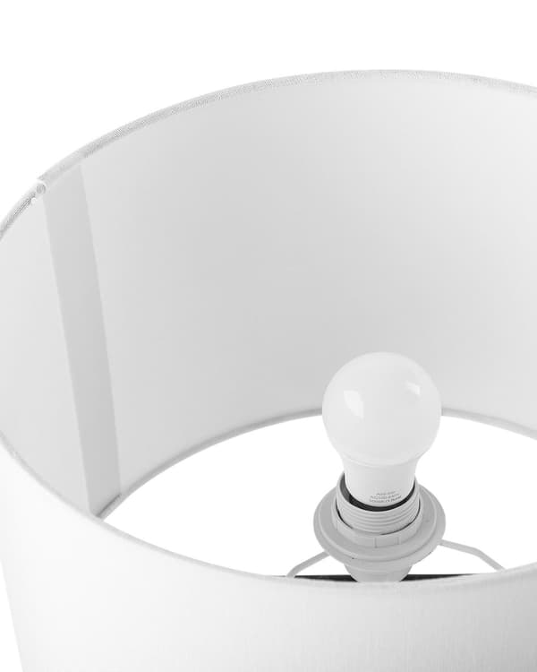 Bordslampa Sänglampa Vit Tyg Rund Trumskärm Grå Betong Bas