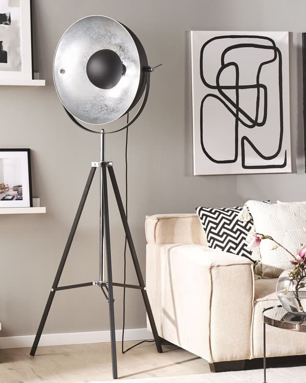 Golvlampa Svart och Silver Rund med en Vintage Modern Nyans