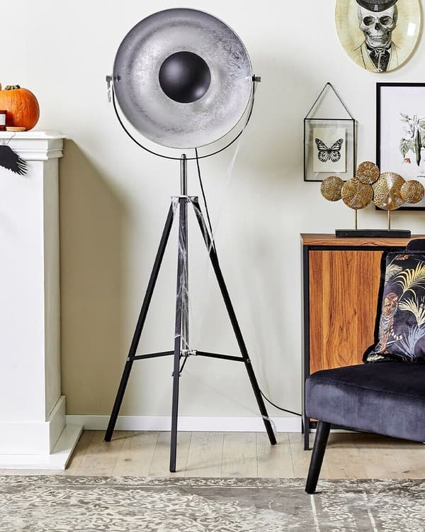 Golvlampa Svart och Silver Rund med en Vintage Modern Nyans