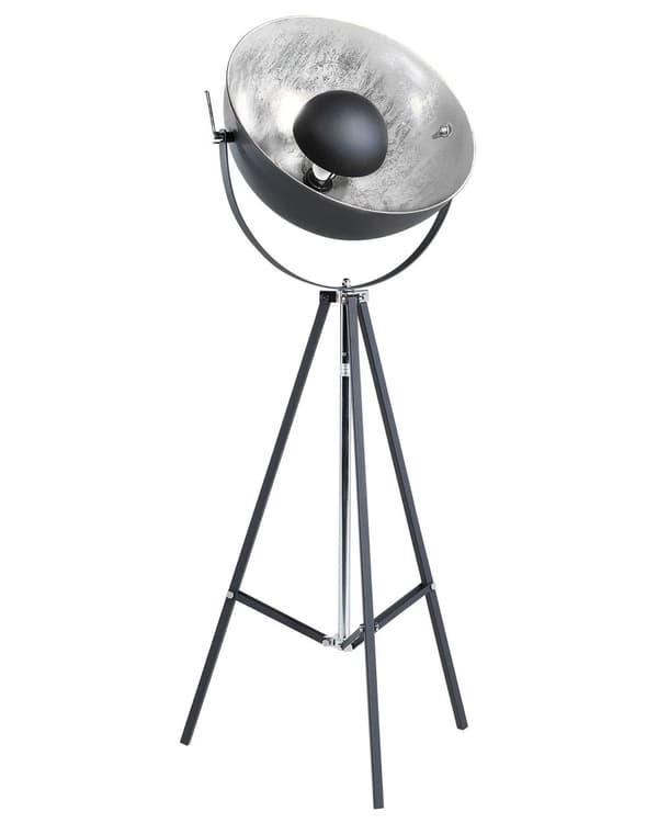 Golvlampa Svart och Silver Rund med en Vintage Modern Nyans