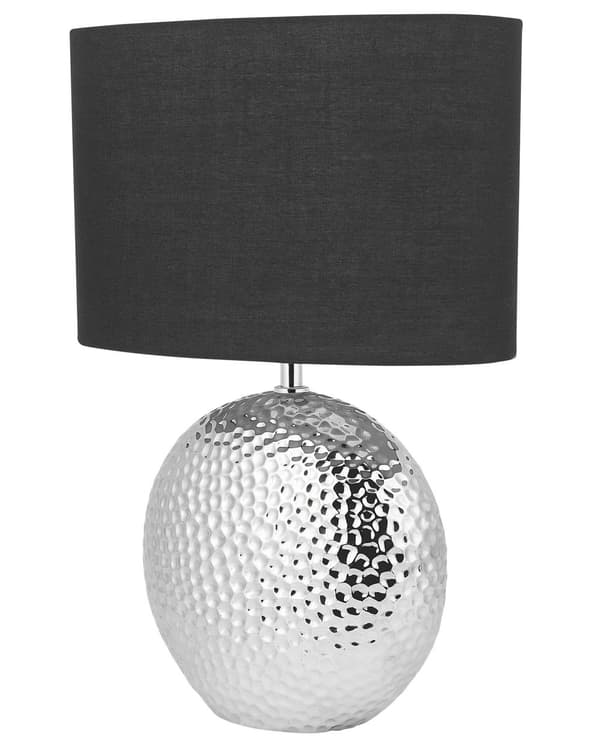 Bordslampa med Svart Skärm och Silver Lampfot