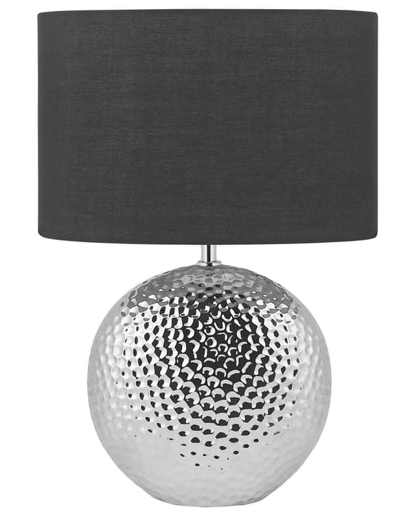Bordslampa med Svart Skärm och Silver Lampfot