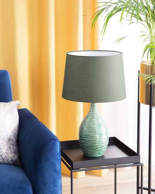 Dekorativ Mörkgrön Lampa med Lampfot av Porslin