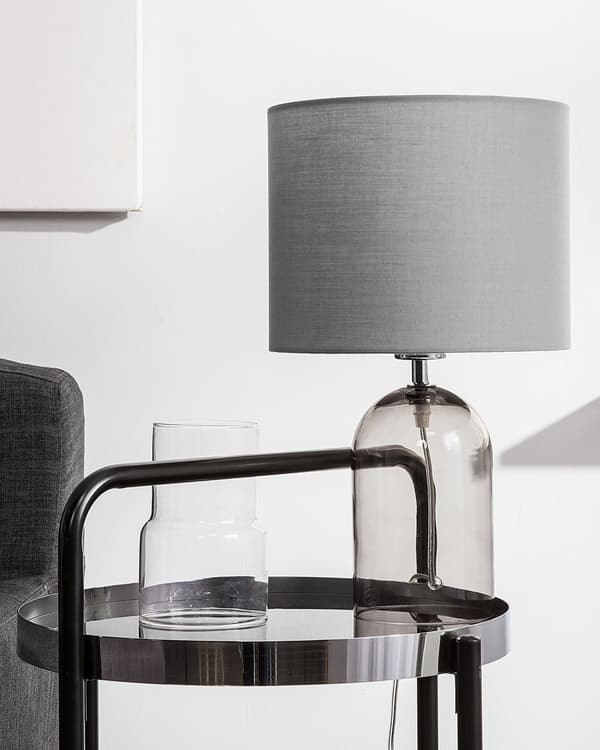 Bordslampa med Grå Lampskärm och Glas Lampfot