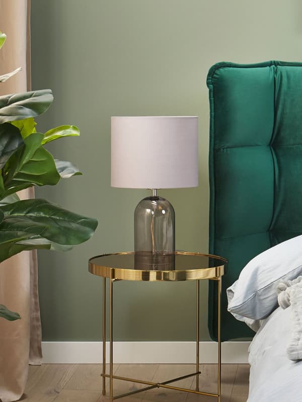 Bordslampa med Grå Lampskärm och Glas Lampfot