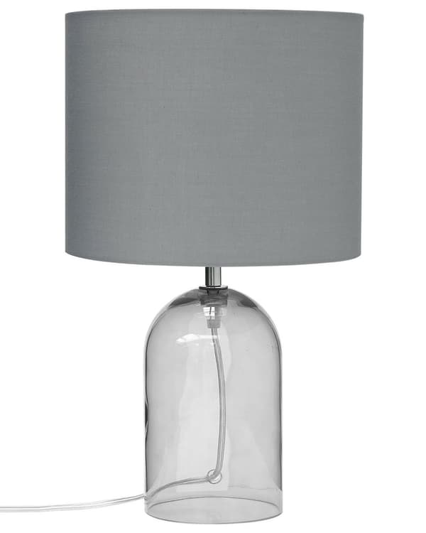 Bordslampa med Grå Lampskärm och Glas Lampfot