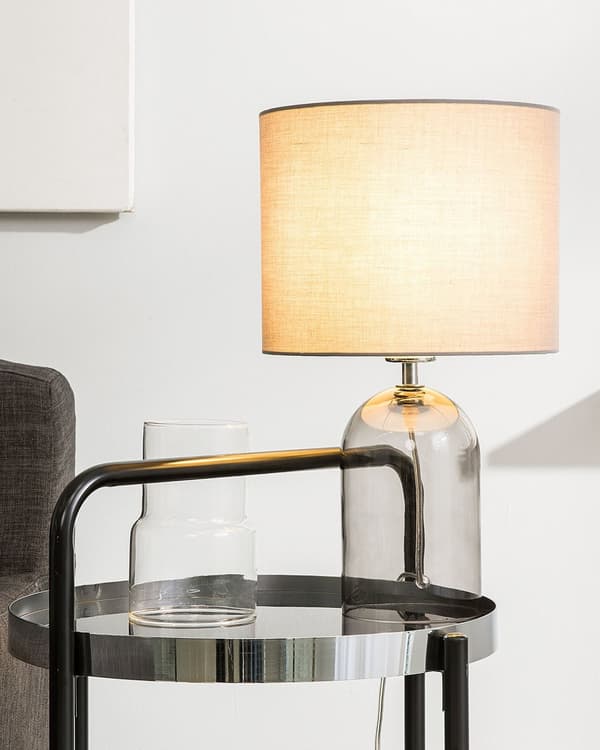 Bordslampa med Grå Lampskärm och Glas Lampfot