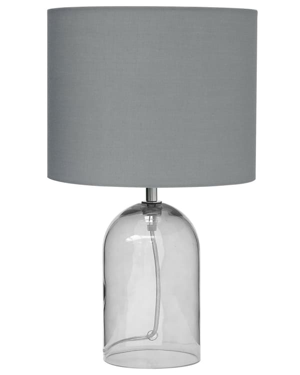 Bordslampa med Grå Lampskärm och Glas Lampfot