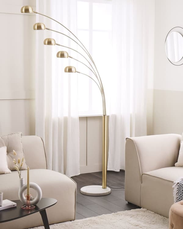 Golvlampa Guld Färg Kromad Metall 210 cm Justerbar 5 Ljus