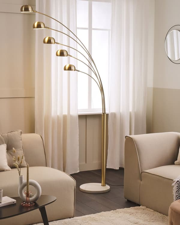 Golvlampa Guld Färg Kromad Metall 210 cm Justerbar 5 Ljus