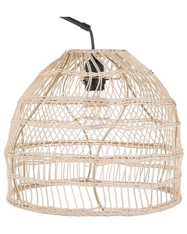 Golvlampa Svart Metallbåge 195 cm med Rottingskärm