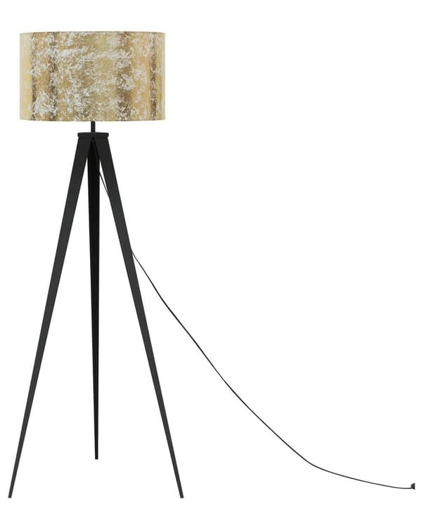 Stående Golvlampa Gyllene Stativ Cylindrisk Lampskärm