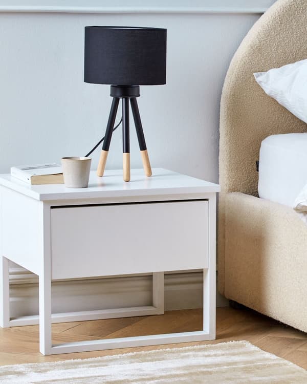 Set av 2 Bordslampor Svart Metall 40 cm Trefotsbas av trä Svart Tygskärm Modern
