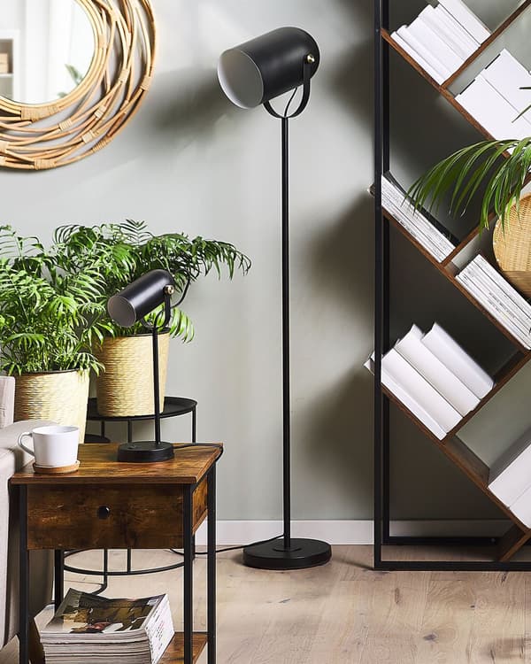 Svart Metall Golvlampa 156 cm Justerbar Lampskärm Industriell Stil för Sovrum Vardagsrum